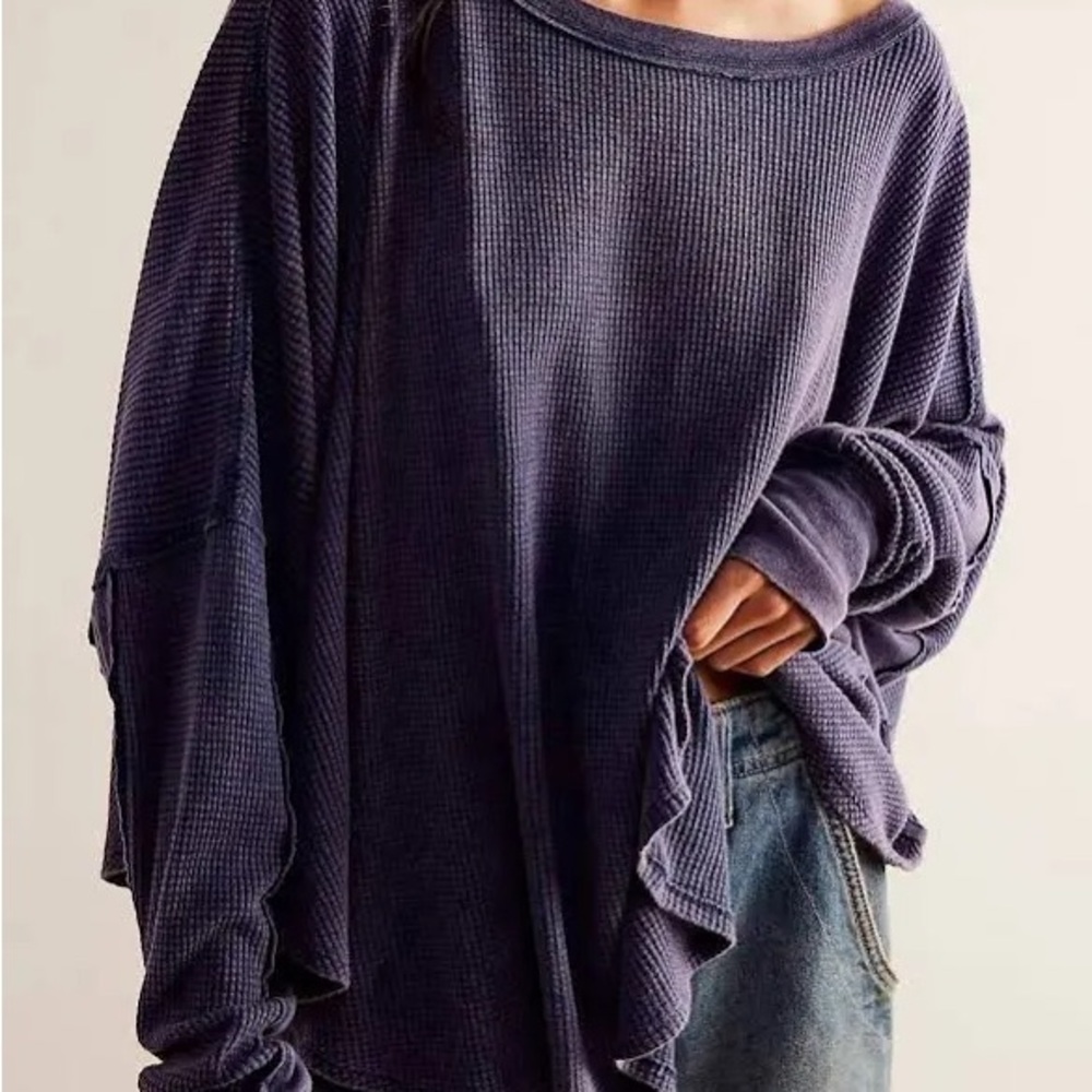Free People Oversized Long Sleeve Lavender Waffle-Knit Top